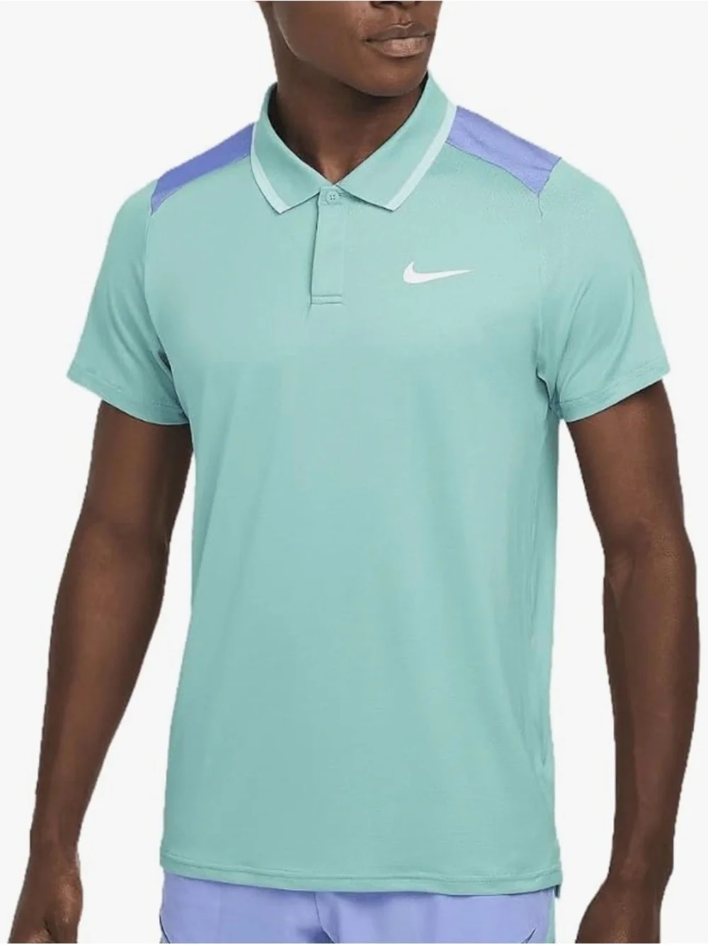 Nike Court Men's Small Dri-Fit Green Polo with Blue Shoulder Panels